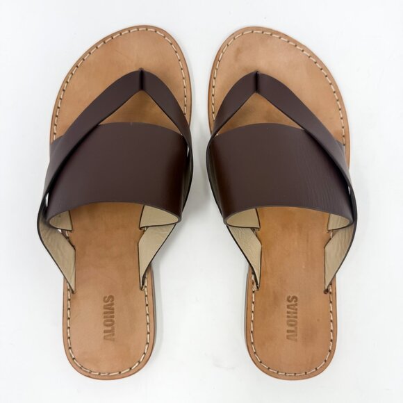 Alohas Eugene Sandals Women’s EU 37 US 7 Brown Leather Strappy Thong Flat - Picture 6 of 12